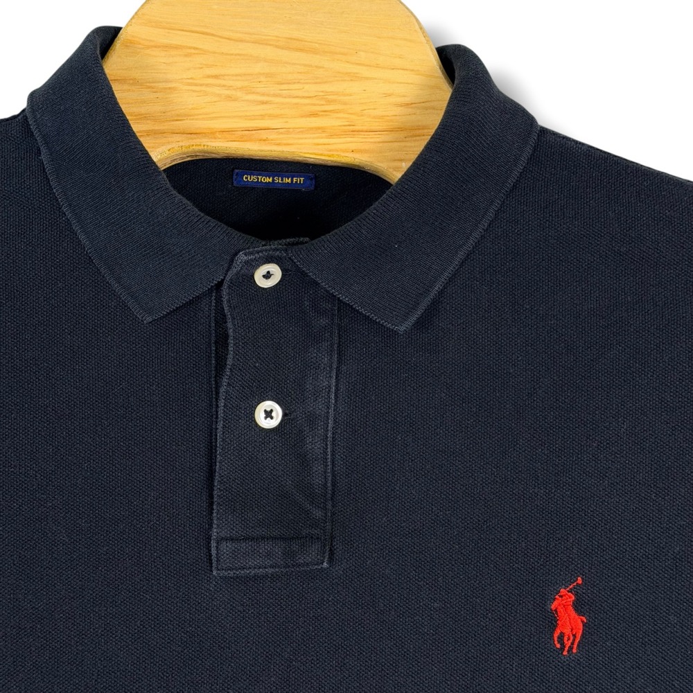 Polo Ralph Lauren Polo Shirt Men L Black Custom Slim Fit Cotton Pique Pony Prep